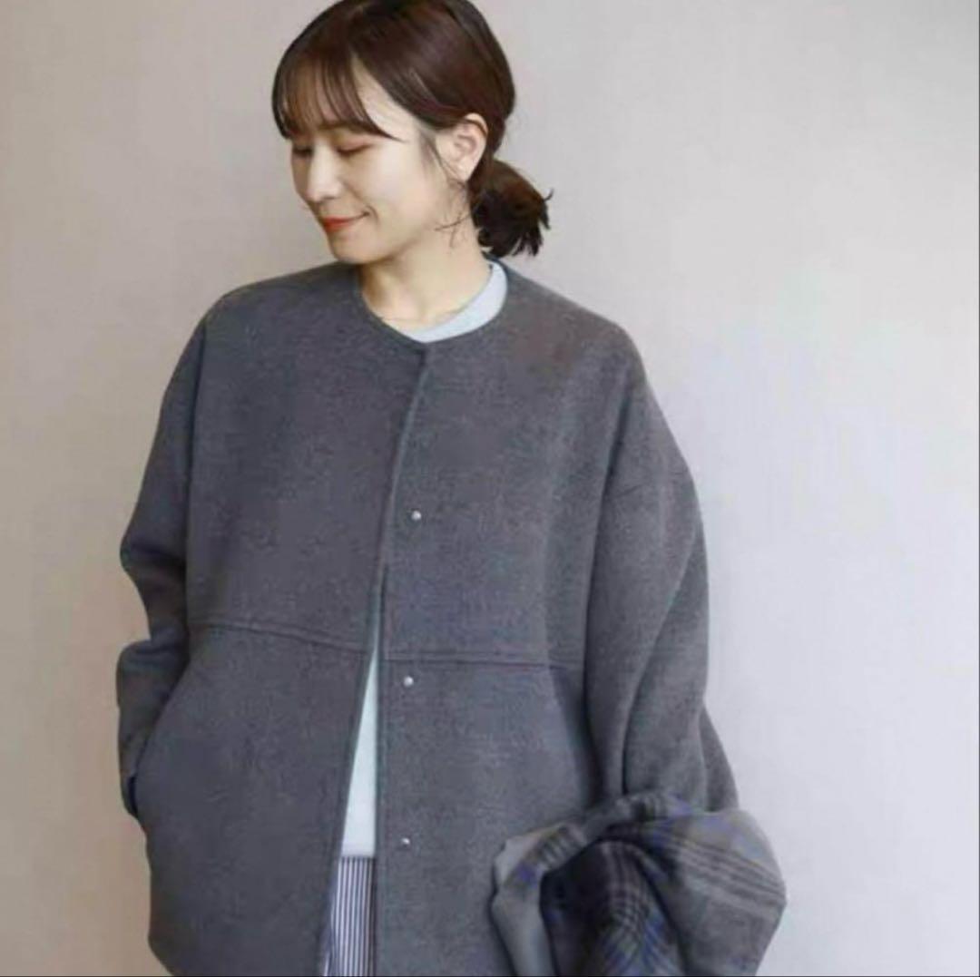 ジャーナルスタンダード　スーパー140ビーバーノーカラーショートコート