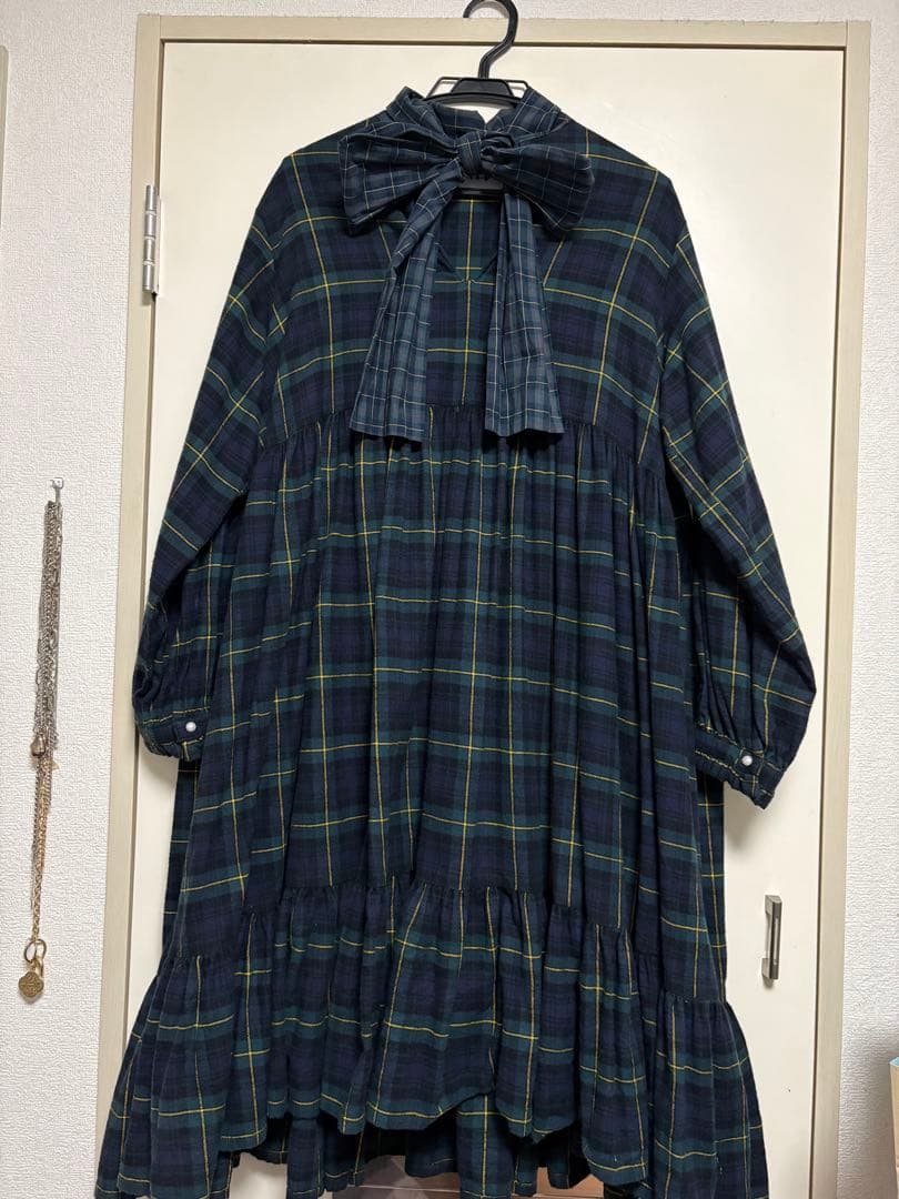 HEIHEI リボンワンピース グリーンチェック