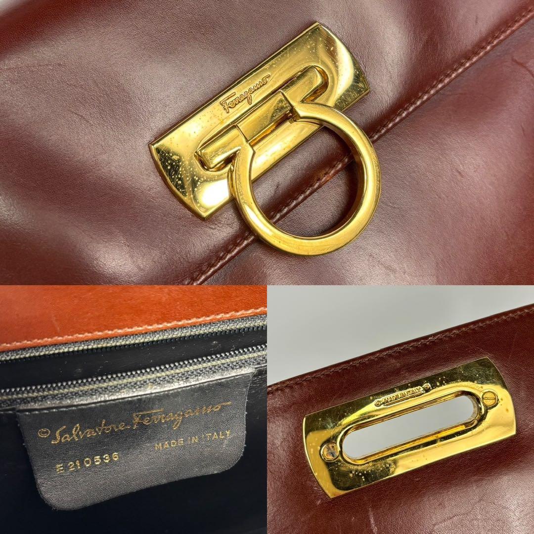 サルヴァトーレフェラガモ フォーマルバッグ 2way 本革 茶色 ガンチーニ