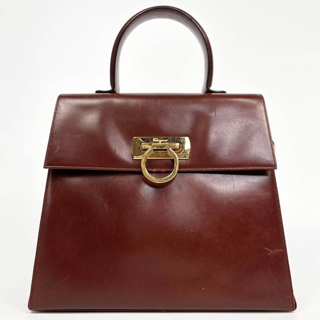 サルヴァトーレフェラガモ フォーマルバッグ 2way 本革 茶色 ガンチーニ