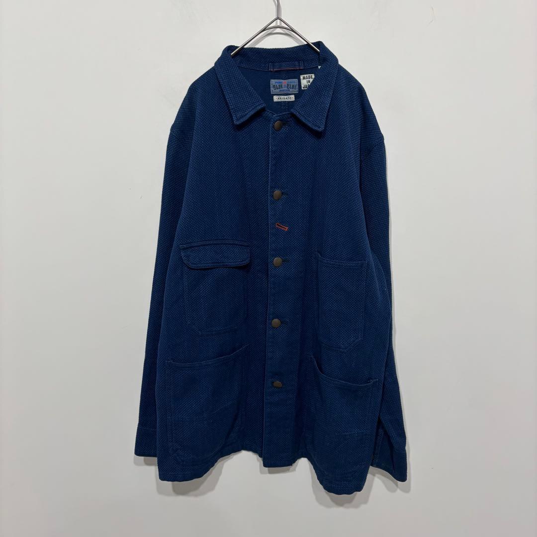 美品 濃紺 ホンアイサシコ 刺し子 カバーオール M 藍 ブルーブルー ハリラン