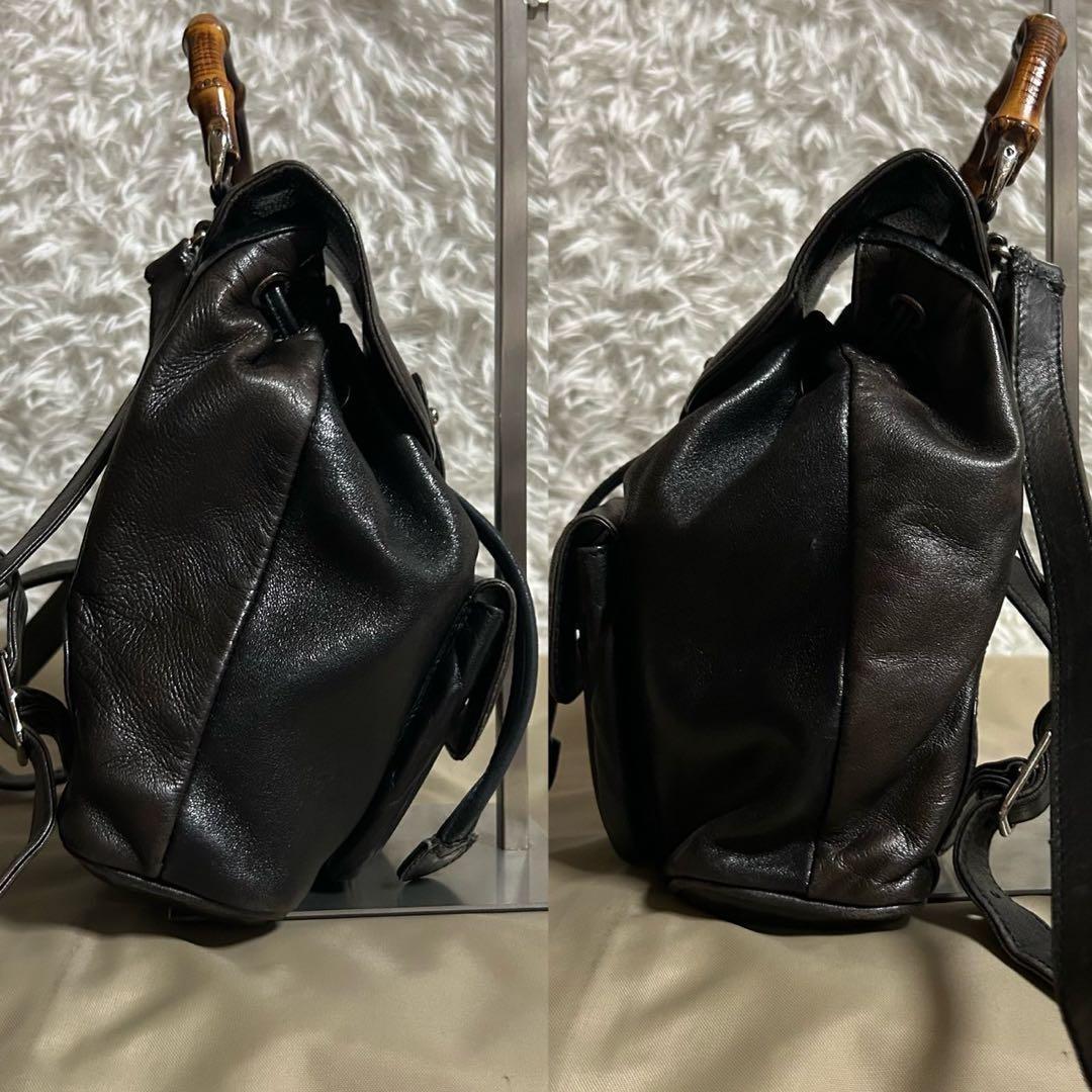 【】グッチ バンブー レザー 巾着 ミニ リュック かばん バッグ ヴィンテージ