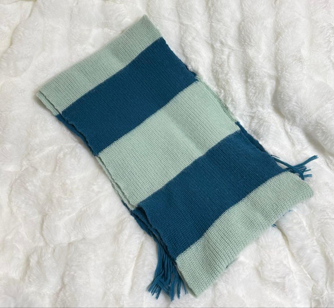 haek ボーダーフリンジマフラー ブルー