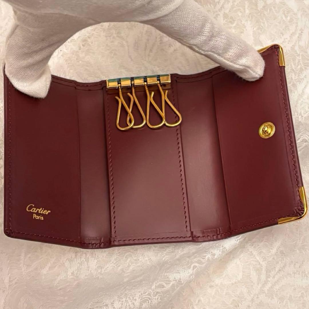 未使用級 カルティエ マストライン キーケース ボルドー 本革ゴールド金具高級感