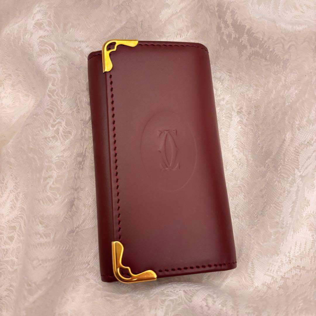 未使用級 カルティエ マストライン キーケース ボルドー 本革ゴールド金具高級感