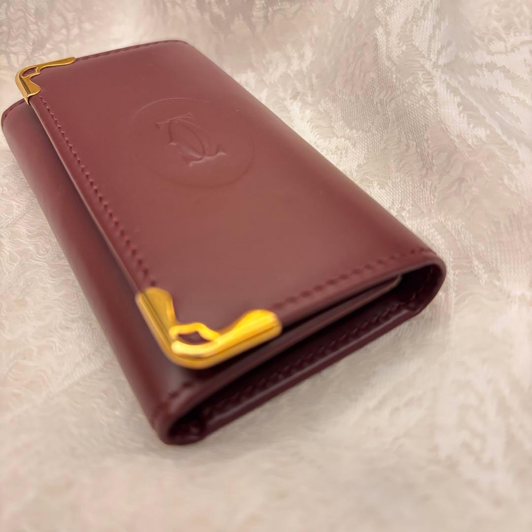 未使用級 カルティエ マストライン キーケース ボルドー 本革ゴールド金具高級感