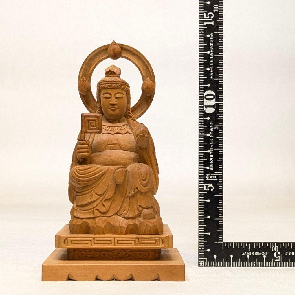 【セール中・新品】 七面天女　木地彫り　下台付　総高さ約14cm　弁財天