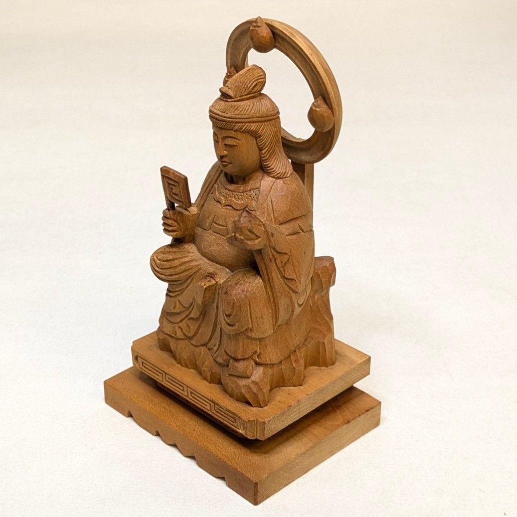 【セール中・新品】 七面天女　木地彫り　下台付　総高さ約14cm　弁財天