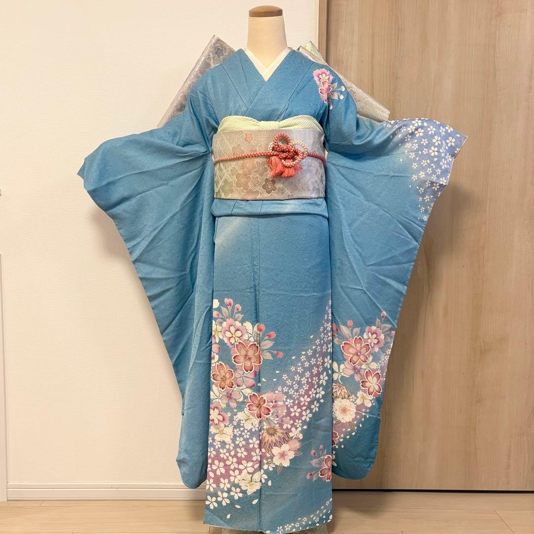 振袖セット 正絹 水色 桜 鞠 sMH2502081