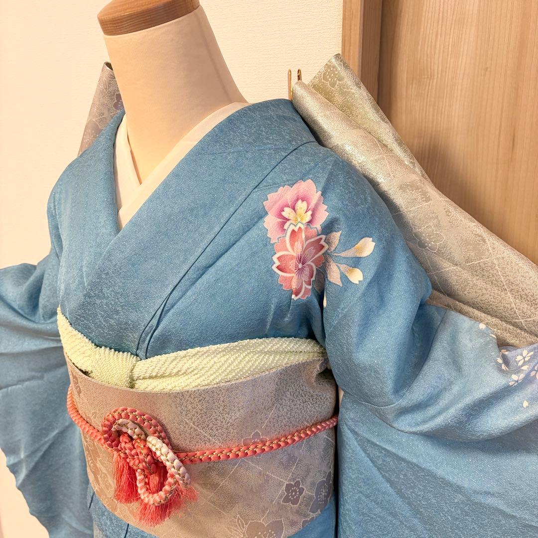 振袖セット 正絹 水色 桜 鞠 sMH2502081