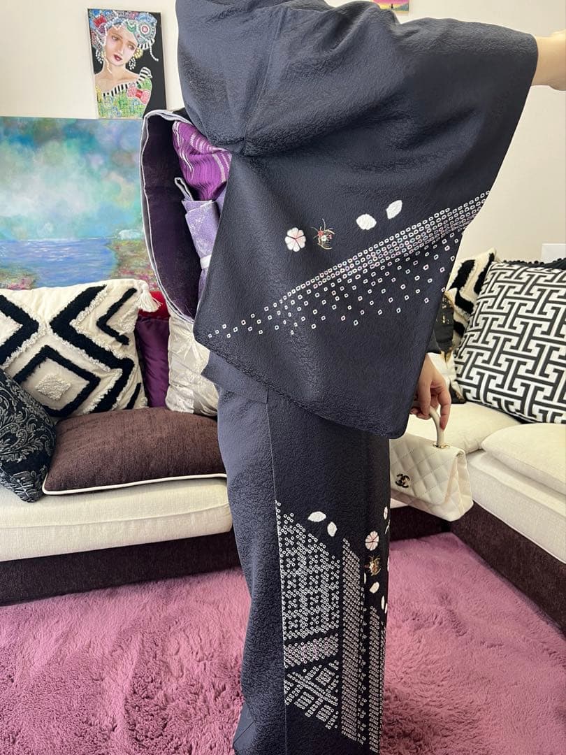 付け下げ　ネイビーパープル