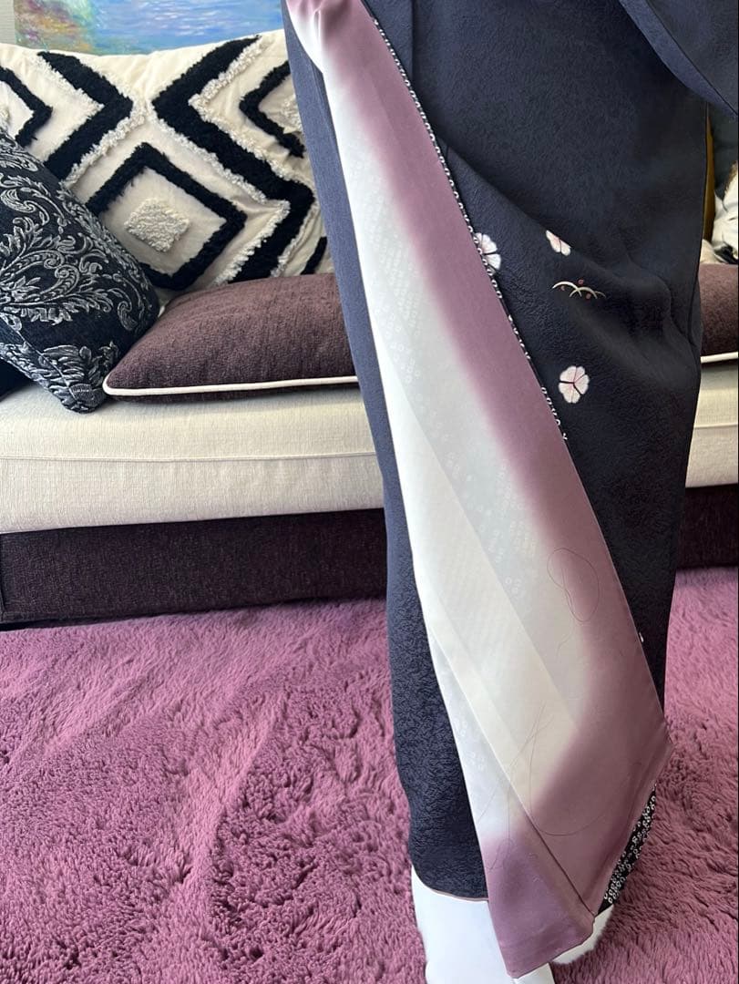 付け下げ　ネイビーパープル