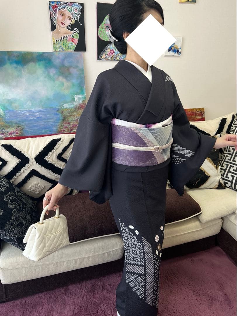 付け下げ　ネイビーパープル