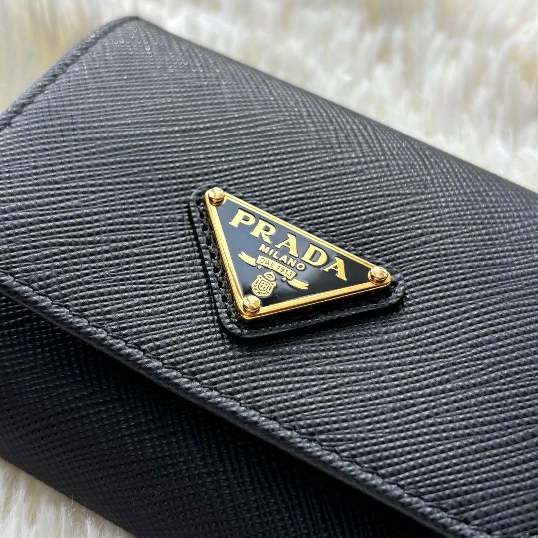 y◇未使用級/現行✨プラダ 三つ折り財布 三角ロゴ ブラック サフィアーノ