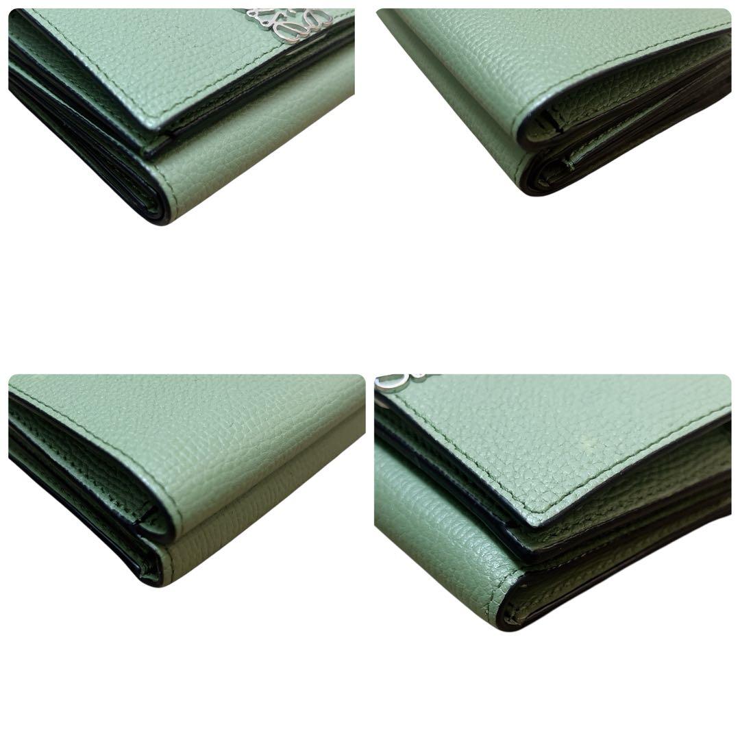 【美品】LOEWE 三つ折財布 トライフォールド ウォレット アナグラム 緑