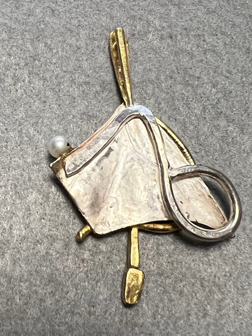 手作り一点物ペンダントトップ K18. シルバー.アメジスト エメラルド.パール