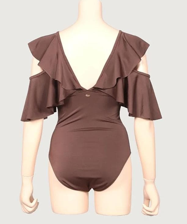 【新品】anuans　アニュアンス　フリルスリーブワンピース 水着　S　ブラウン