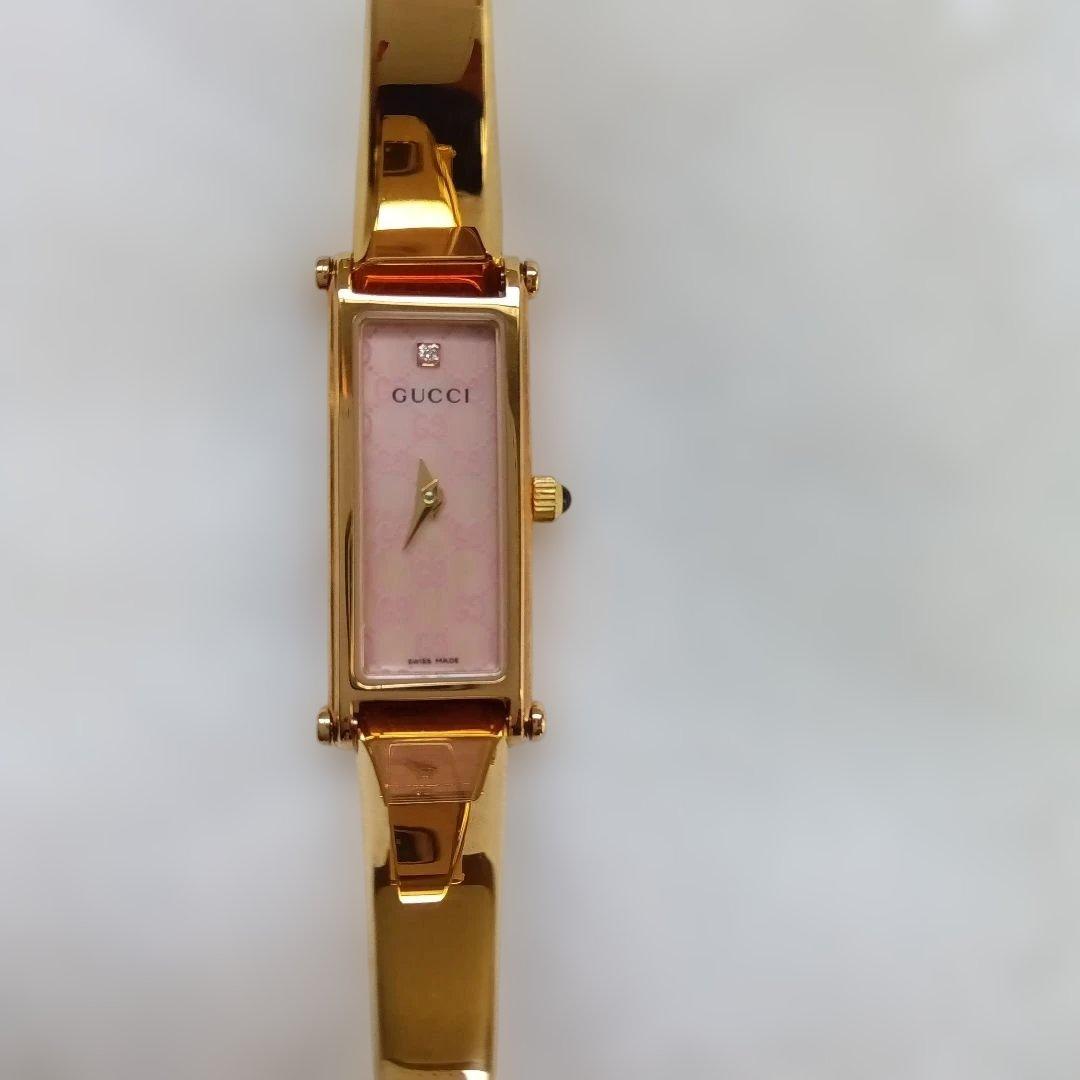 美品 グッチ 腕時計 バングルウォッチ1500L ゴールド 1Pダイヤ文字盤