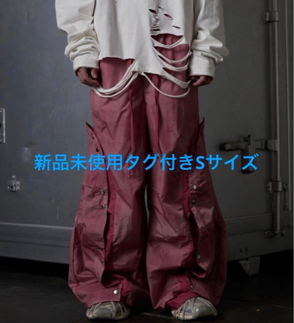 grancy ボタンレイヤードデザインナイロンパンツ　ピンク