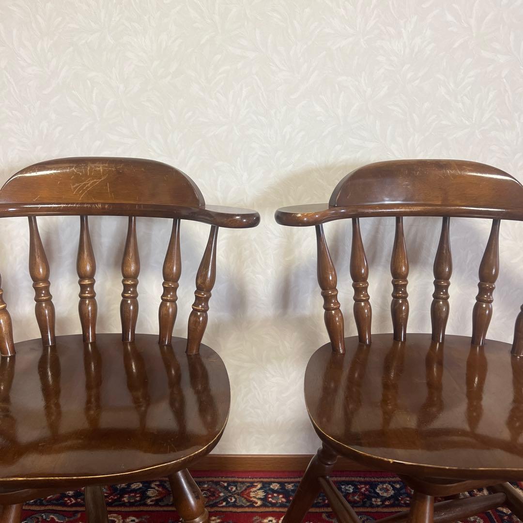 ウィンザーチェア 木製 回転チェア レトロ 回転式 ダイニングチェア ②