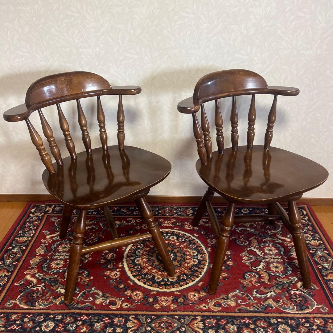 ウィンザーチェア 木製 回転チェア レトロ 回転式 ダイニングチェア ②