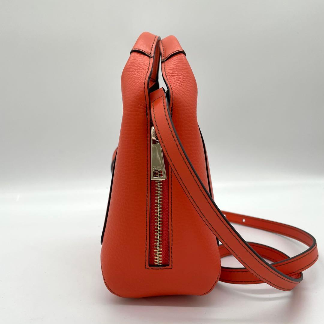 【未使用級】フルラ　2way ジルダ バッグ　ロゴ型押し　レザー　オレンジ