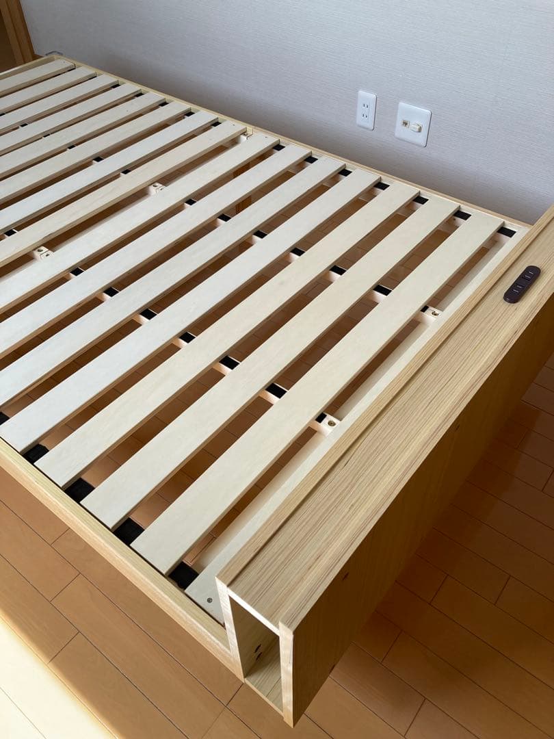 【そら】セミダブルベッド すのこ棚 コンセント付 高さ調整 天然木パイン材