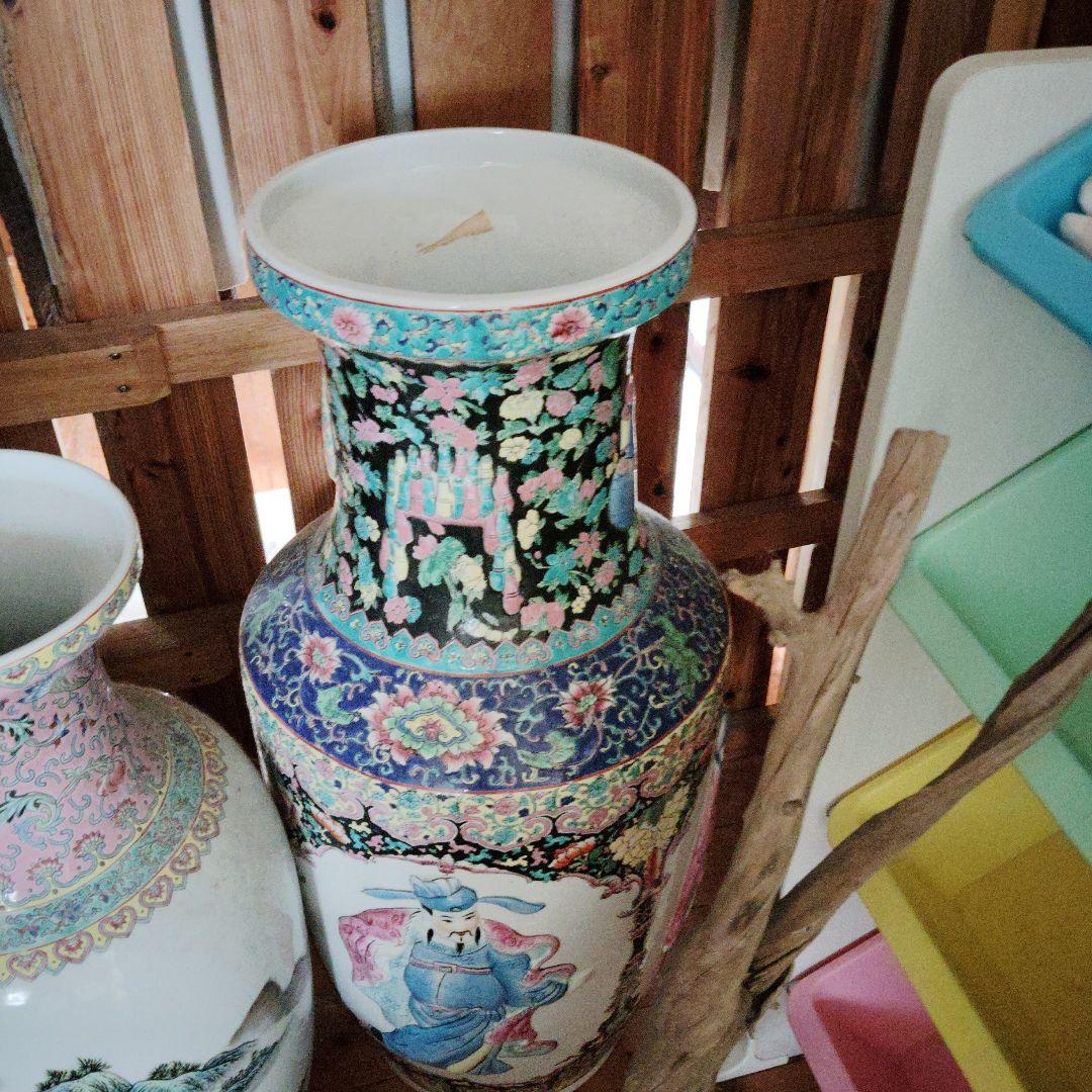 xkxl様用 色鮮やかな陶器の花瓶　山水画の陶器花瓶 高さ約45cm