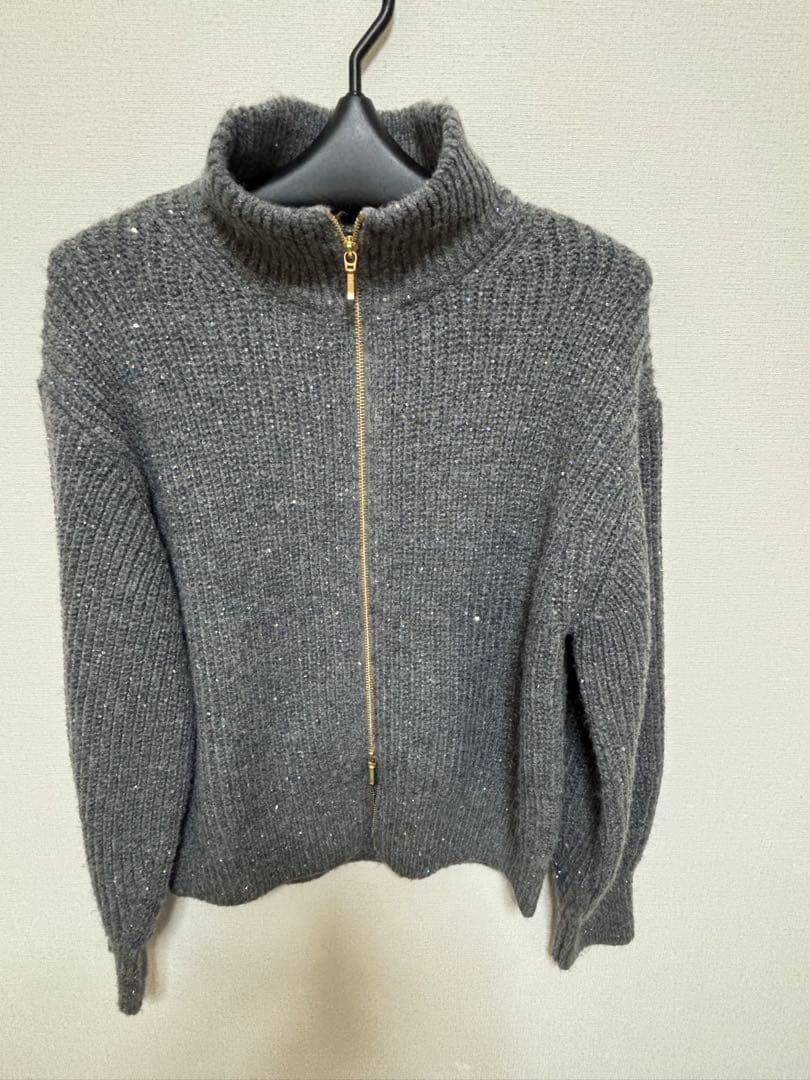 23区【洗える】スパンコールバルキー ダブルジップ ニットブルゾン