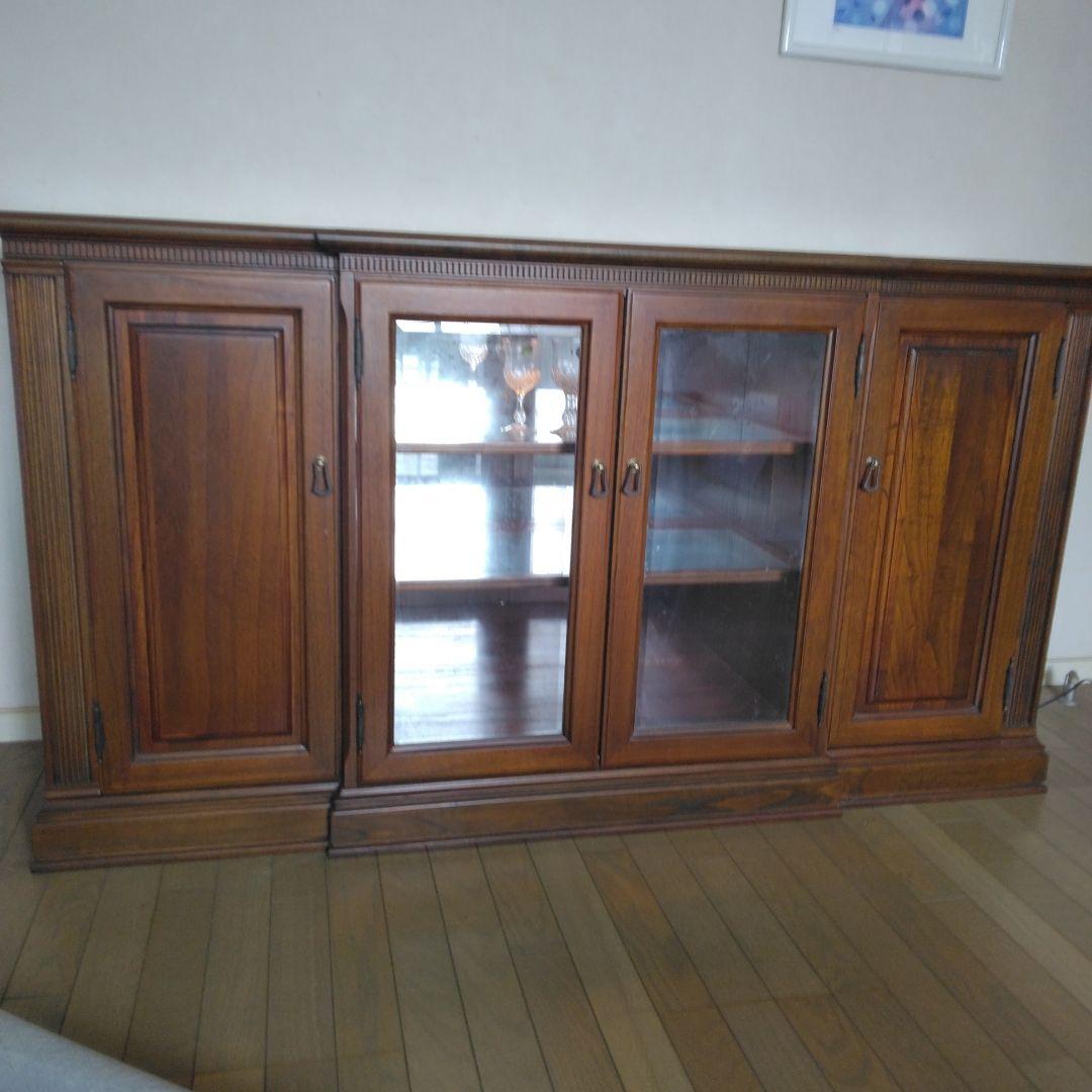 アンティーク 木製ガラス扉キャビネット サイドボード