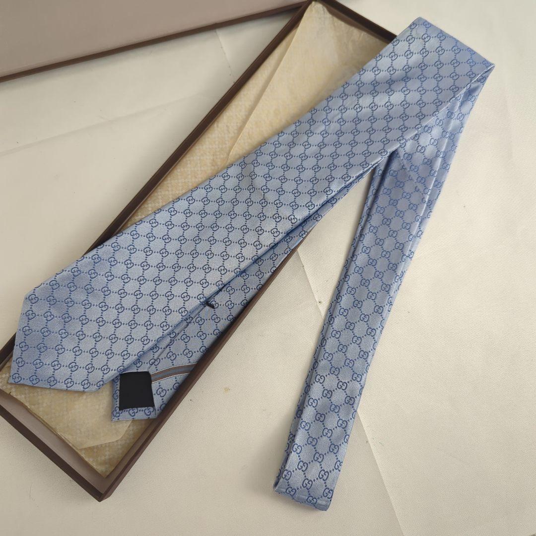 【美品】GUCCI グッチ GG柄 ロゴ 総柄 ネクタイ ブルー系