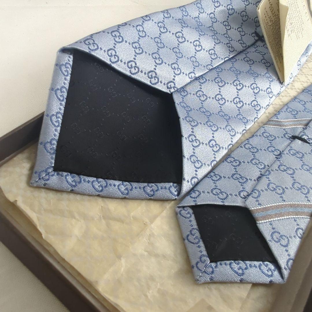 【美品】GUCCI グッチ GG柄 ロゴ 総柄 ネクタイ ブルー系