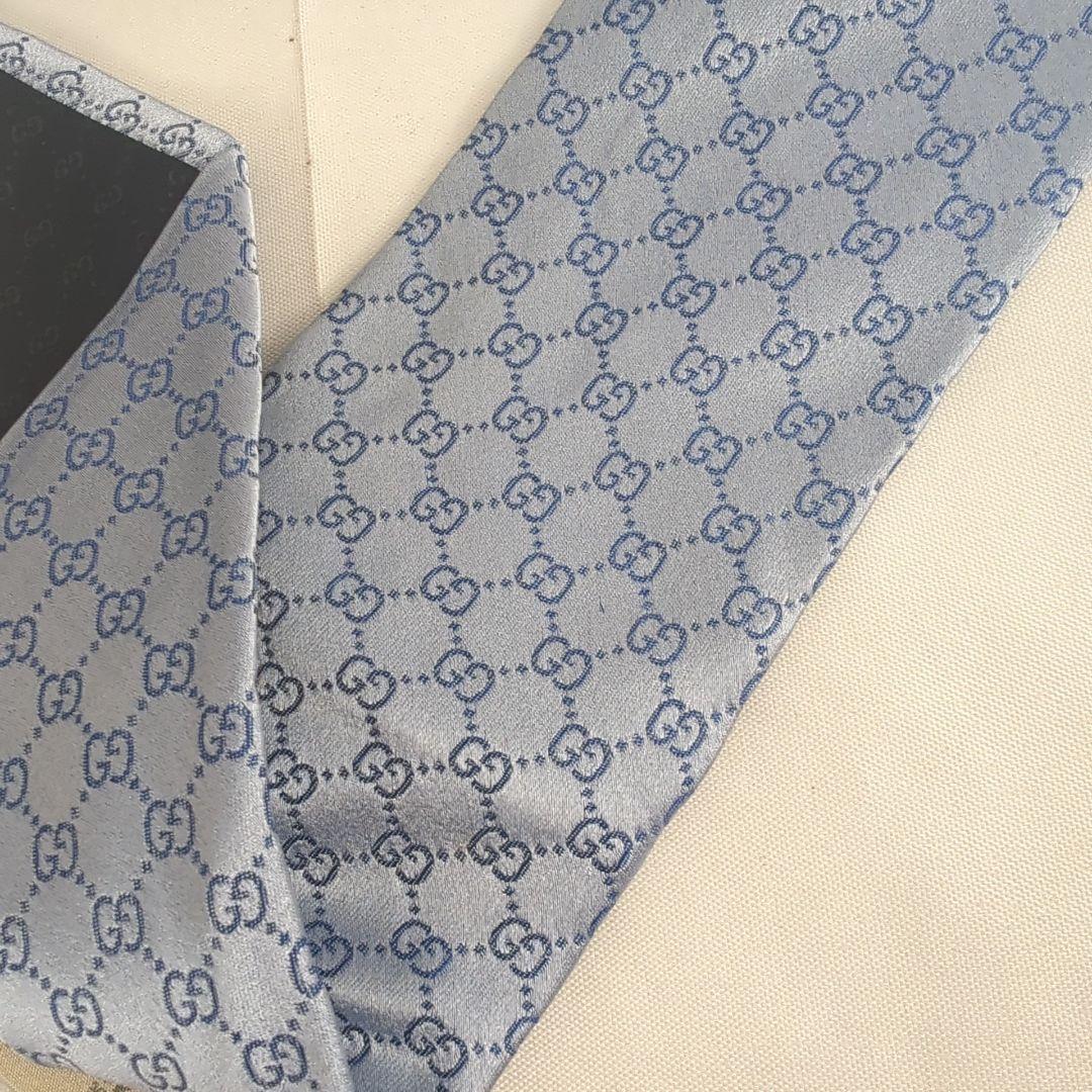 【美品】GUCCI グッチ GG柄 ロゴ 総柄 ネクタイ ブルー系