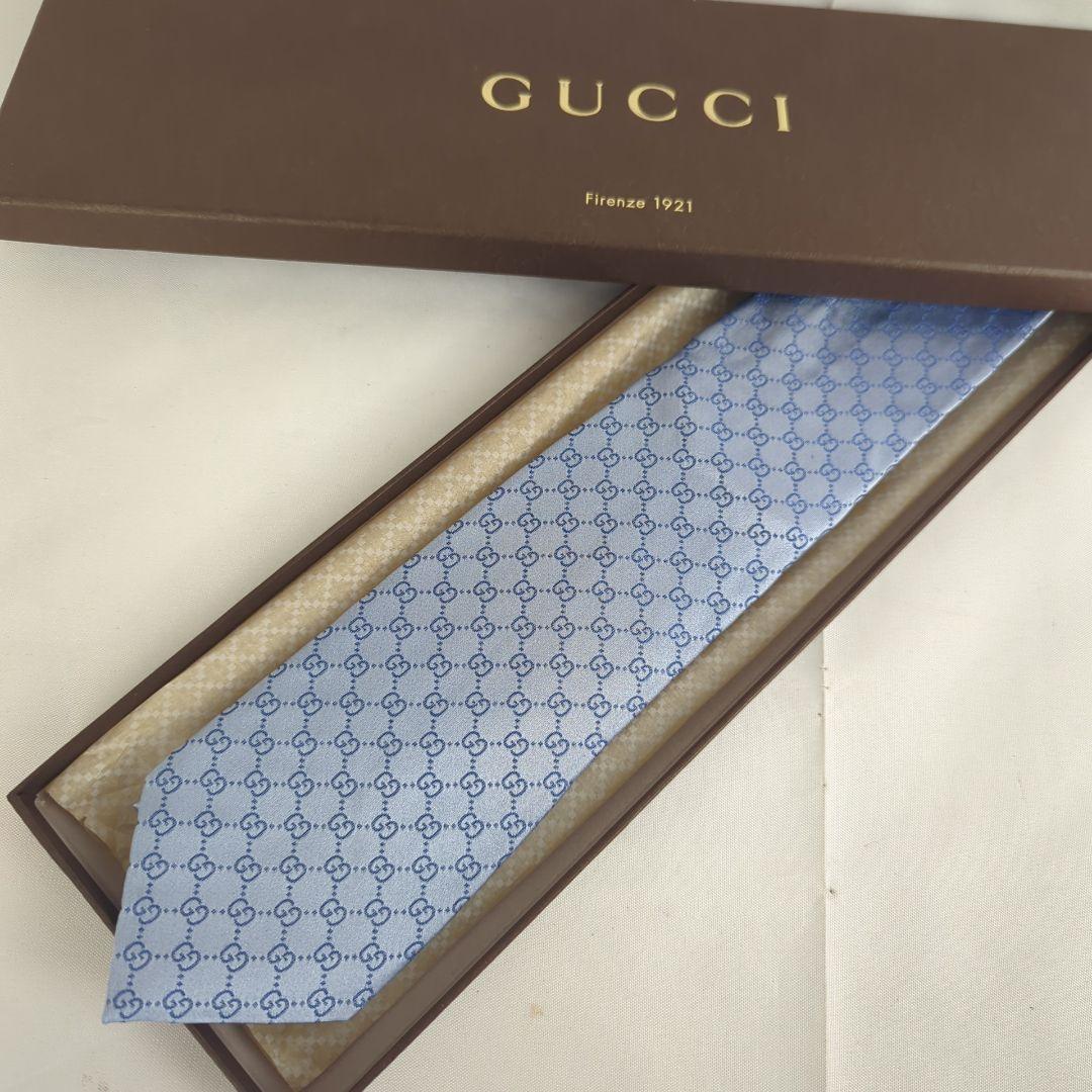 【美品】GUCCI グッチ GG柄 ロゴ 総柄 ネクタイ ブルー系