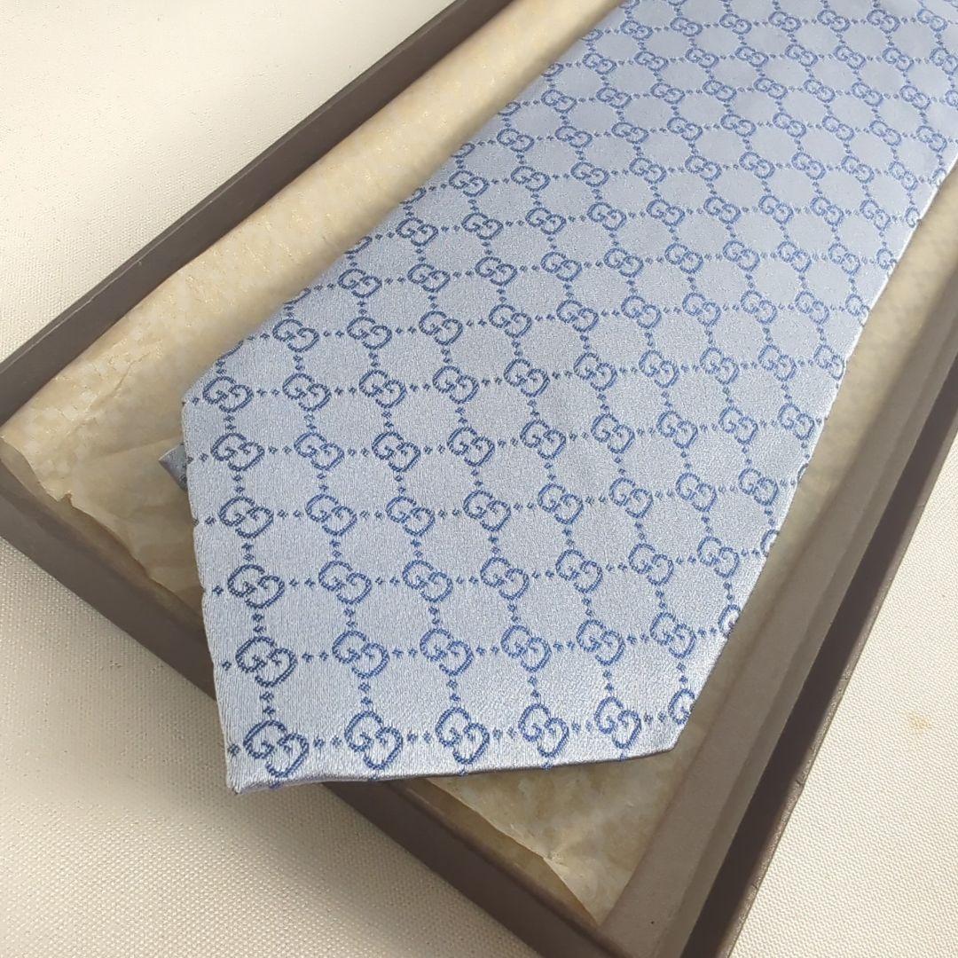 【美品】GUCCI グッチ GG柄 ロゴ 総柄 ネクタイ ブルー系