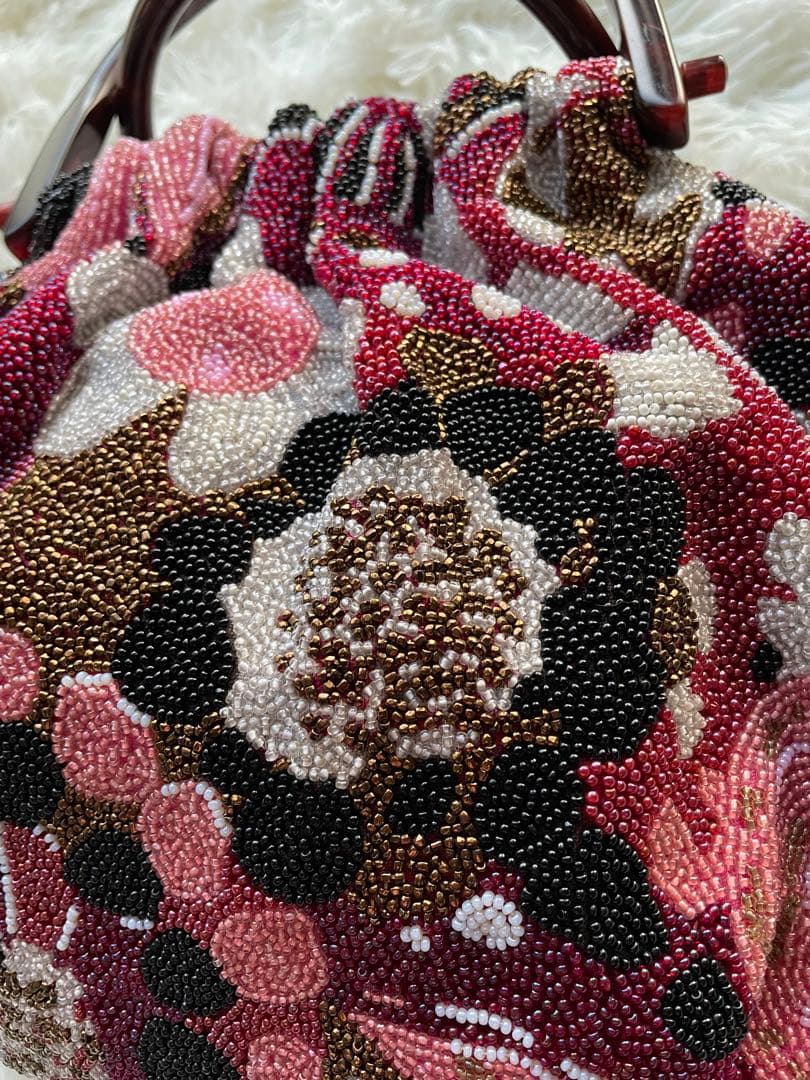 【美品】ビンテージ　総ビーズ　花柄　ハンドバッグ　和装　ビジュー