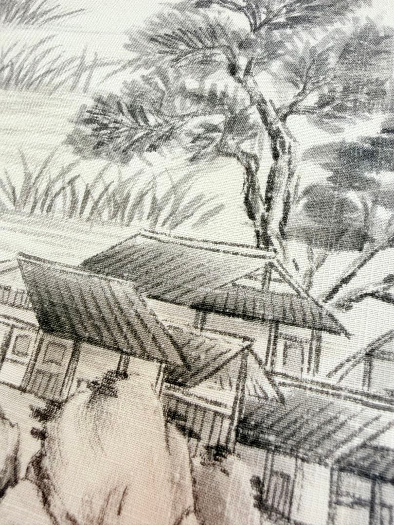 高級 訪問着 生紬 大和紬 ホワイト 水墨画 家屋 フォーマル