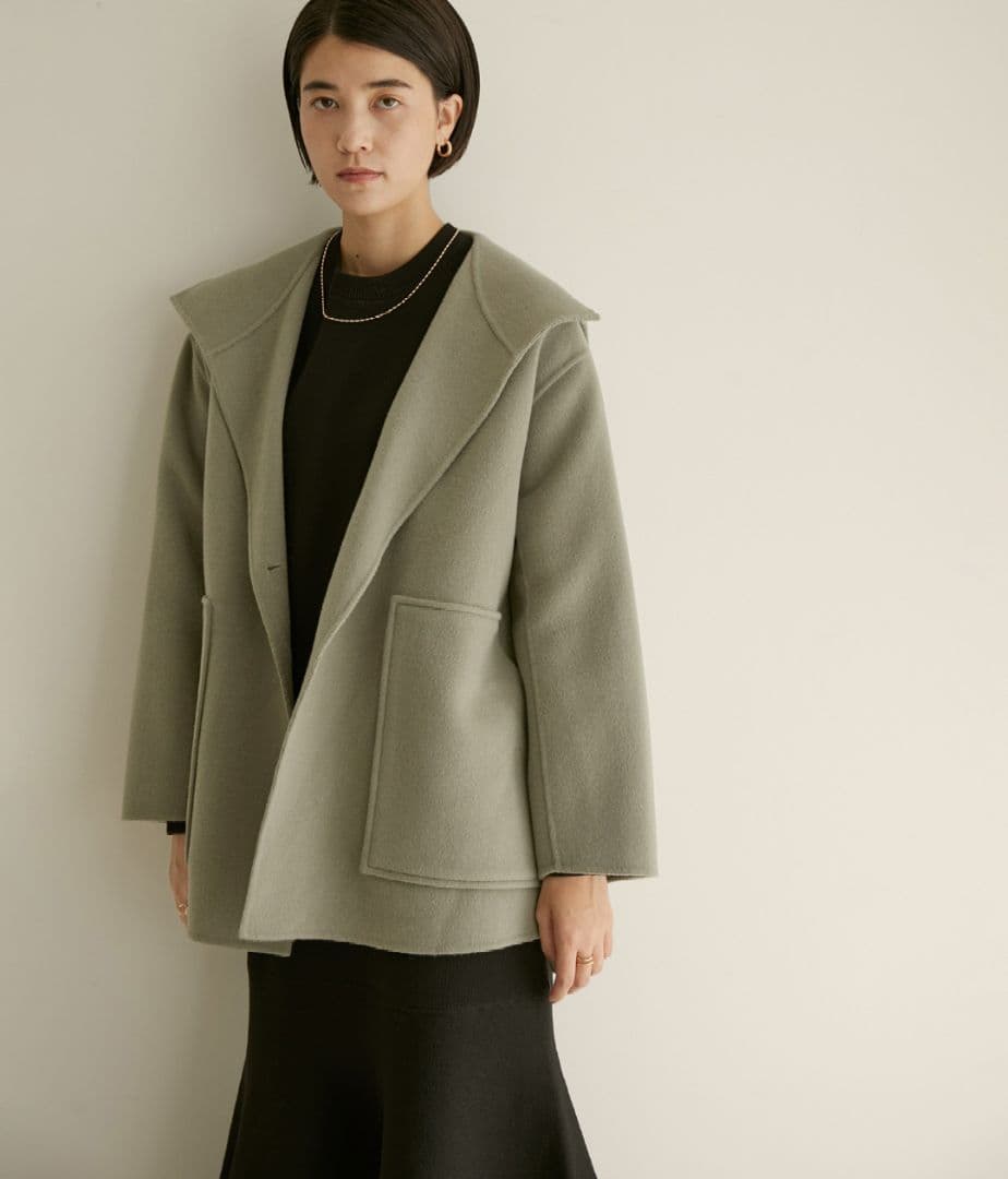 ウールリバーフーデッドハーフコート