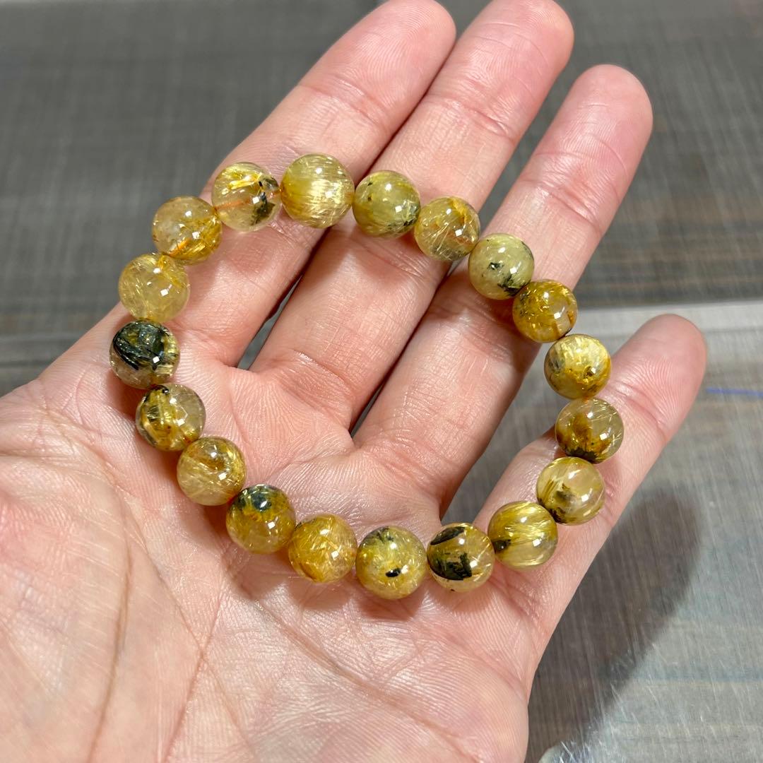 金運強　太陽放射ルチルブレスレット　ヘマタイト　ルチルクォーツ　2-3