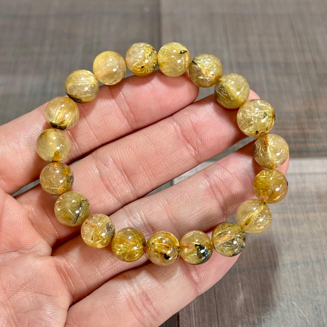 金運強　太陽放射ルチルブレスレット　ヘマタイト　ルチルクォーツ　2-3