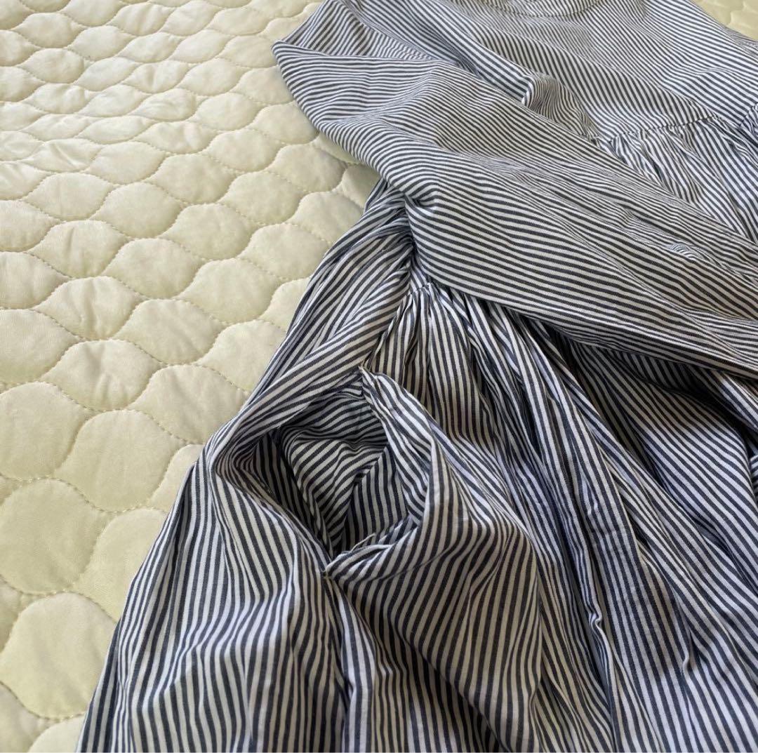 【23SS美品】BEARDSLEY 先染めギャザーチュニックワンピースストライプ