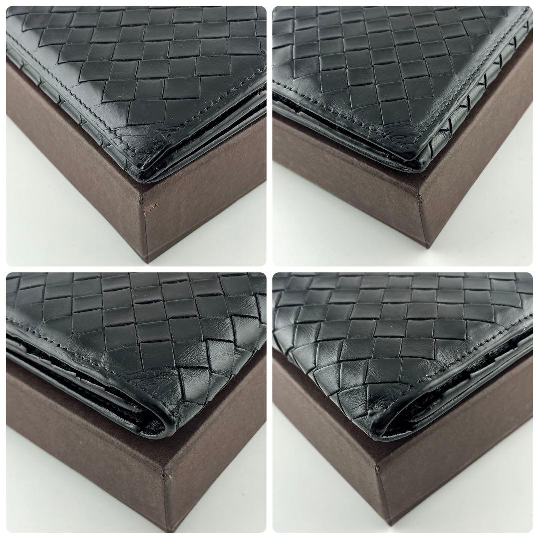 【美品】BOTTEGA VENETA イントレチャート　二つ折レザー　ブラック