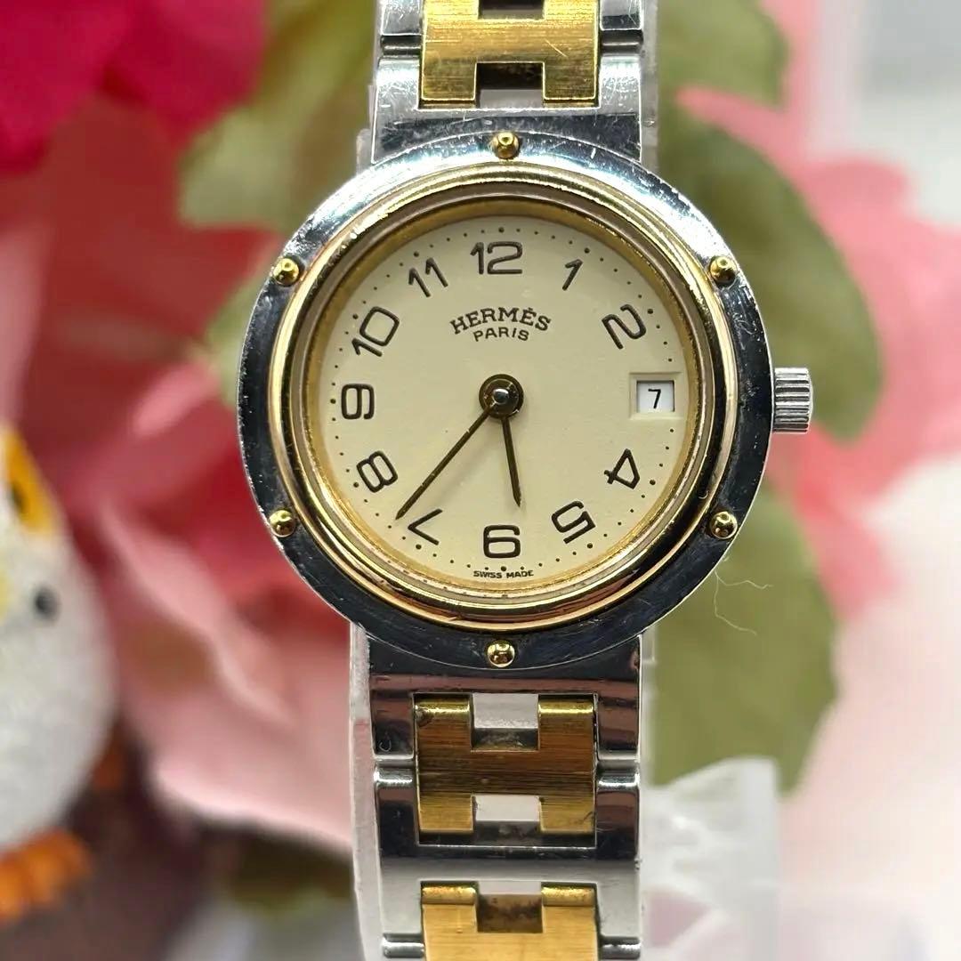 稼働品☆新品電池　HERMESエルメス　クリッパー　レディース腕時計