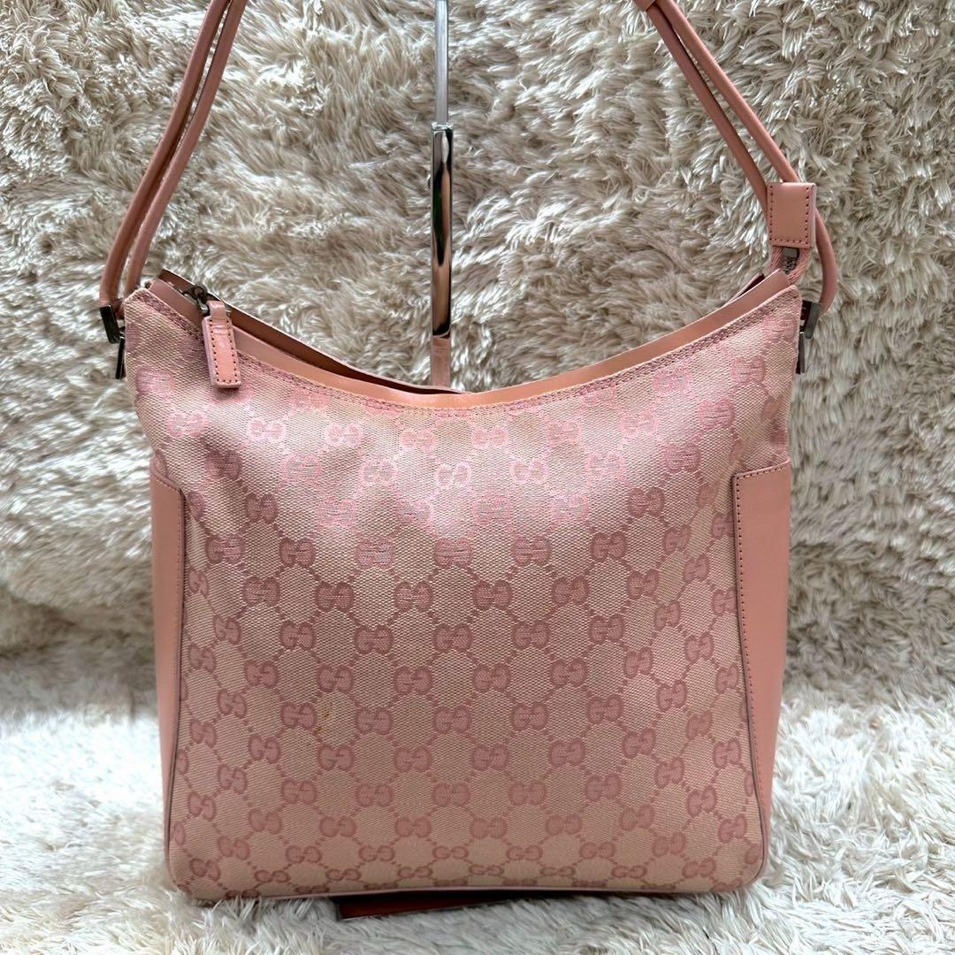 【美品】GUCCI GGパターン ワンショルダーバッグ ピンク キャンバス