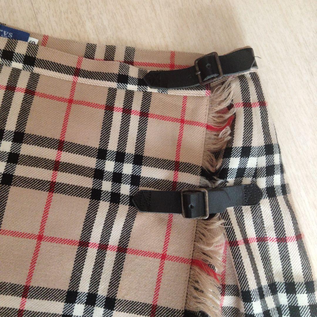 バーバリー　36 ノバチェック柄プリーツスカート ベージュ巻きスカートウール