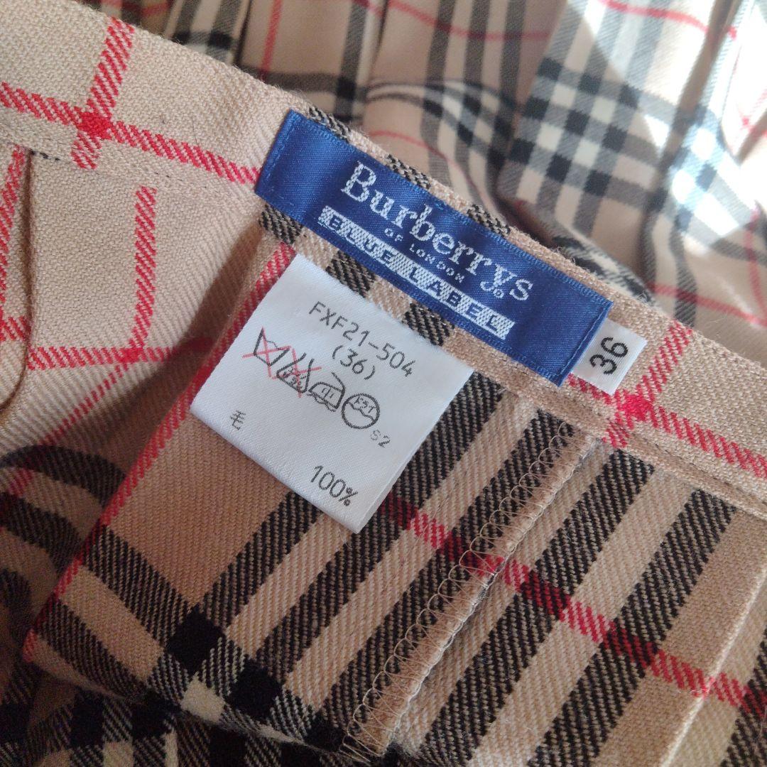 バーバリー　36 ノバチェック柄プリーツスカート ベージュ巻きスカートウール