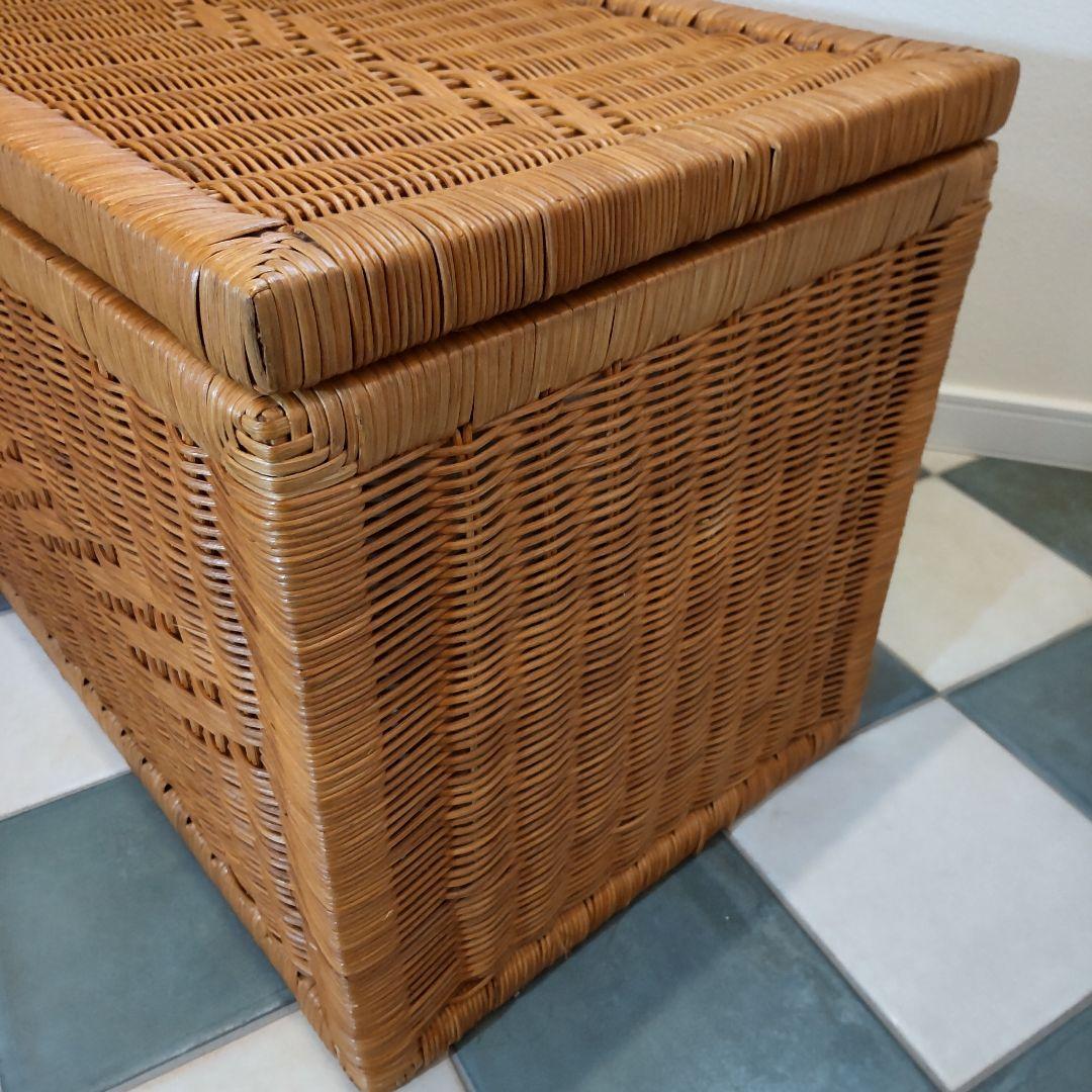 【ラタン収納ボックス】大型 籐製品 昭和レトロ かご バスケット