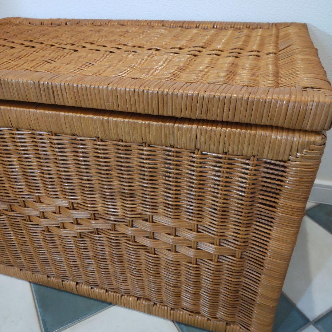 【ラタン収納ボックス】大型 籐製品 昭和レトロ かご バスケット