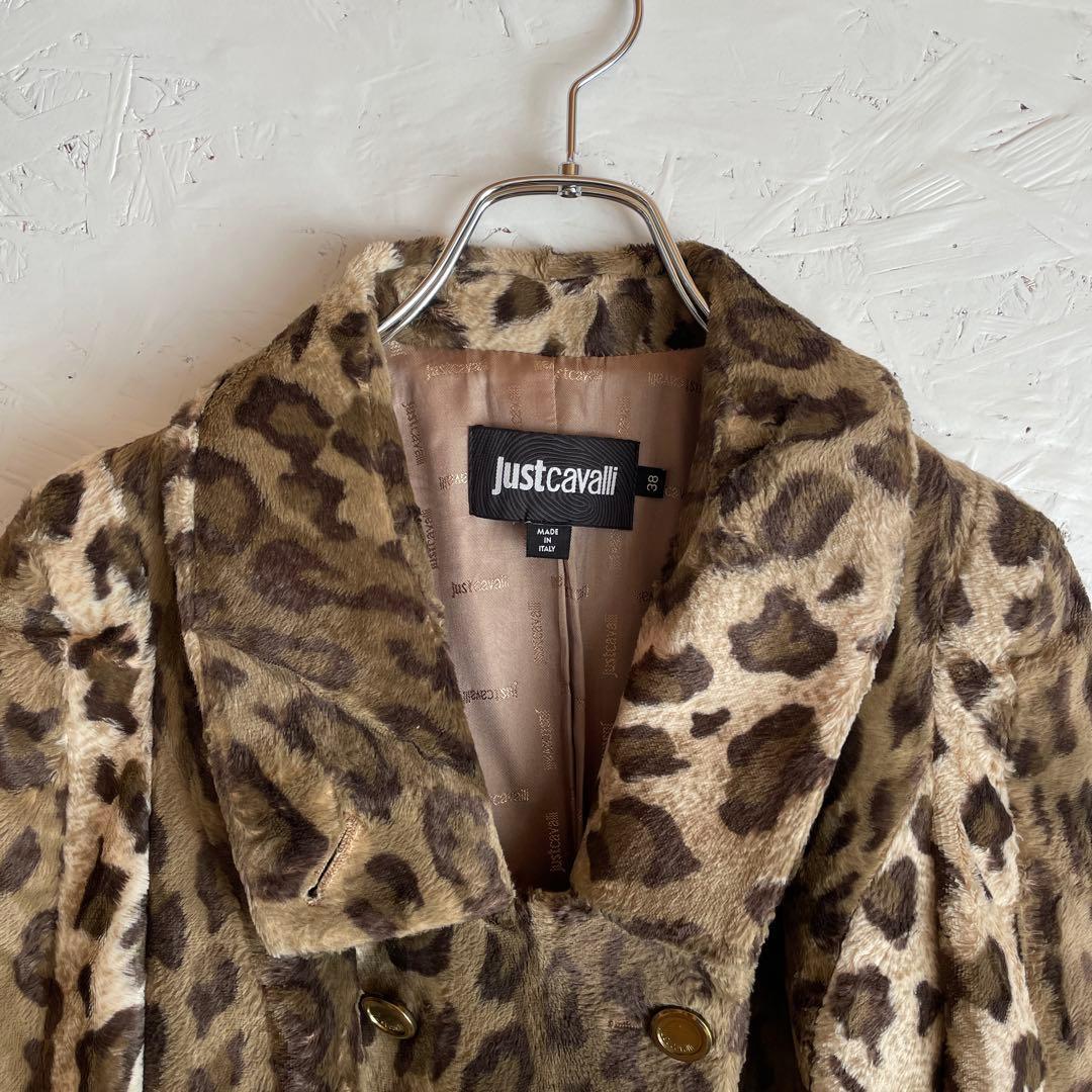 イタリア製【justcavalli】レオパード ヒョウ柄ロングコートウールコート