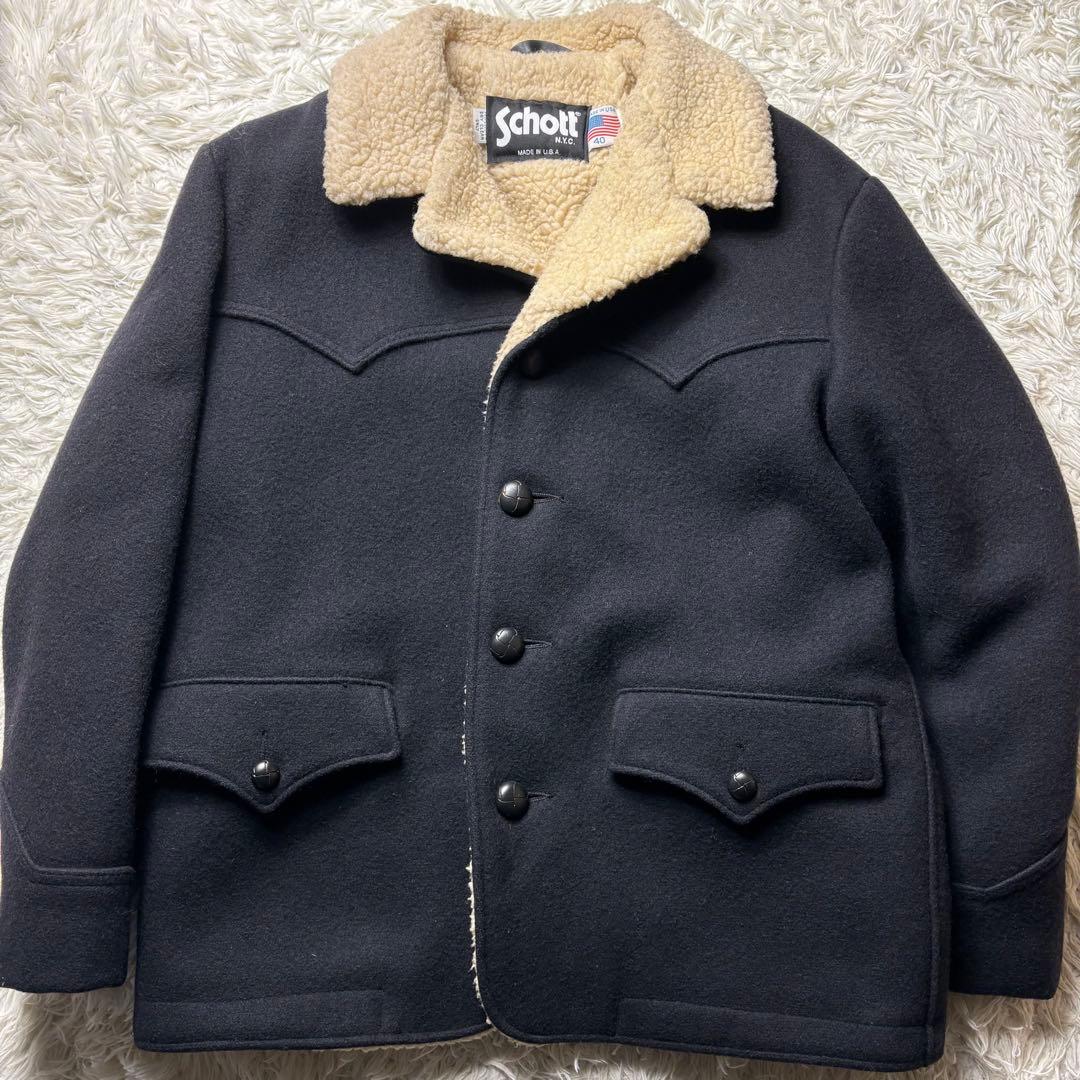 美品　ゆったり L Schott スウェード ボア　ランチ　コート　ジャケット